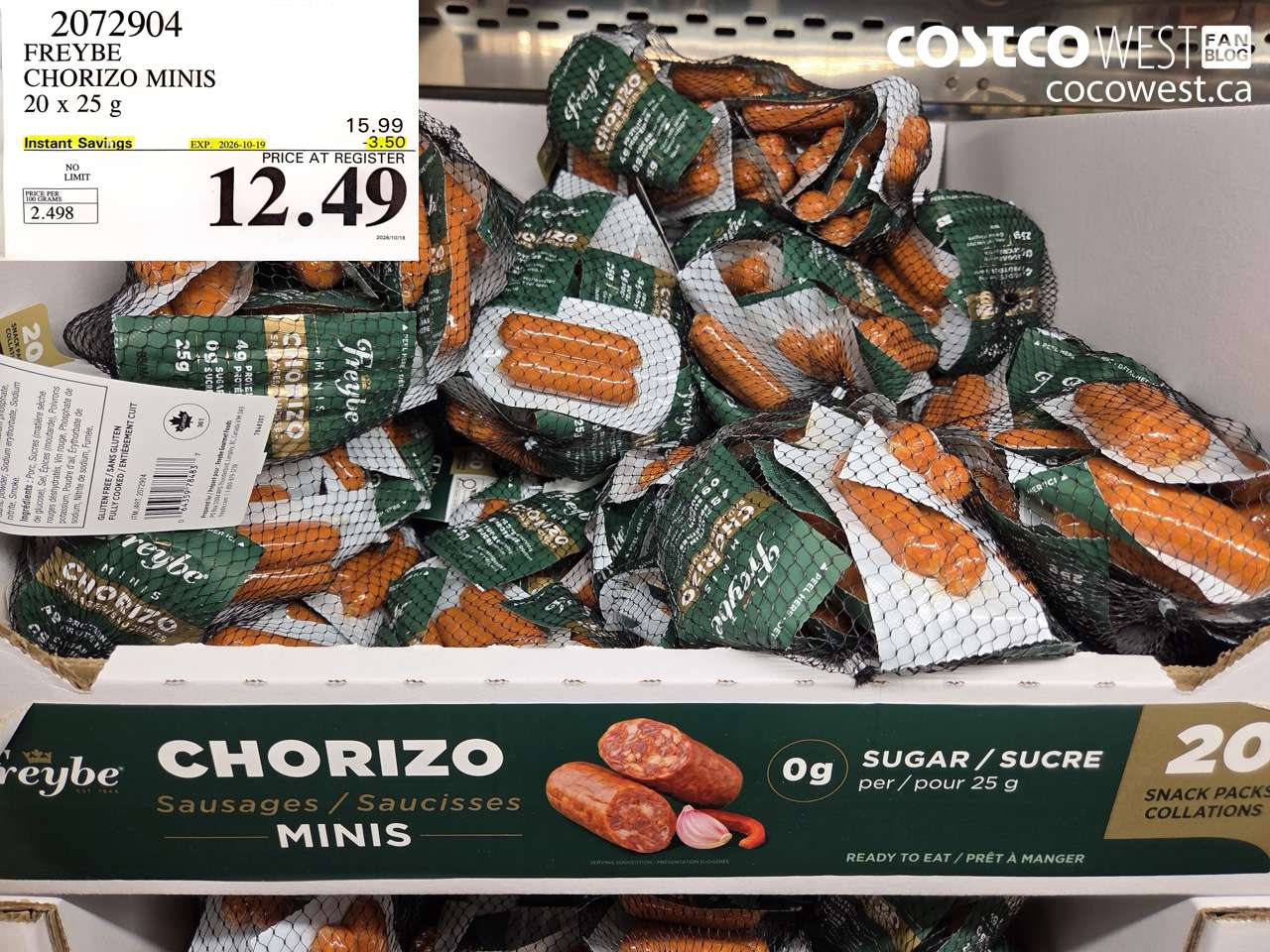 2072904 FREYBE CHORIZO MINIS 20 X 25 G ($3.50 INSTANT SAVINGS EXPIRES ON 2026-10-19) $12.49
