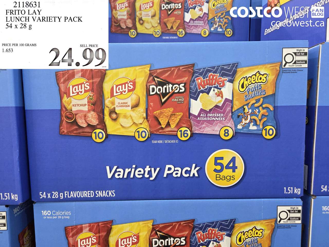 2118631 FRITO LAY LUNCH VARIETY PACK 54 X 28 G $24.99