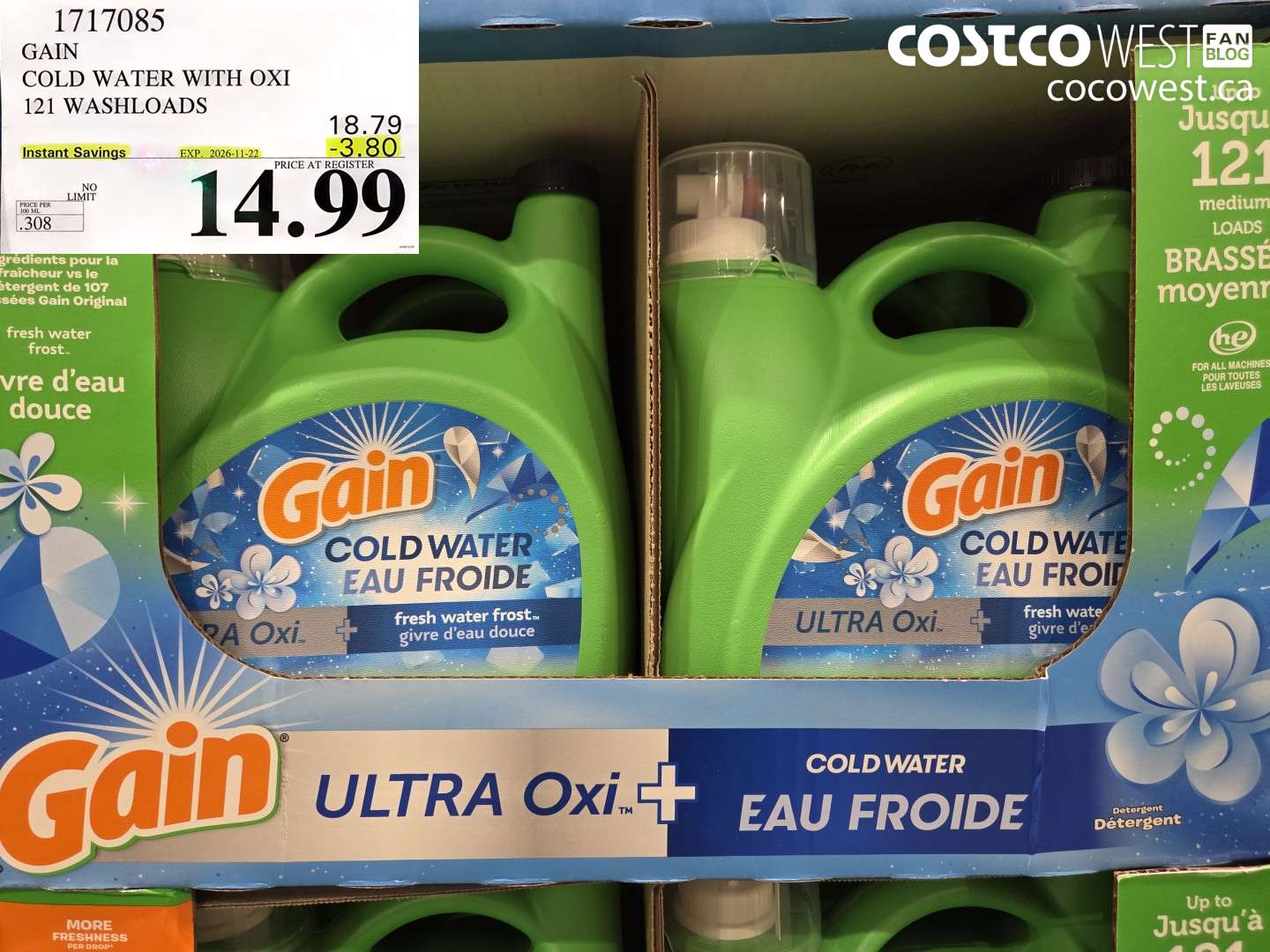 1717085 GAIN COLD WATER WITH OXI 121 WASHLOADS ($3.80 INSTANT SAVINGS EXPIRES ON 2026-11-22) $14.99