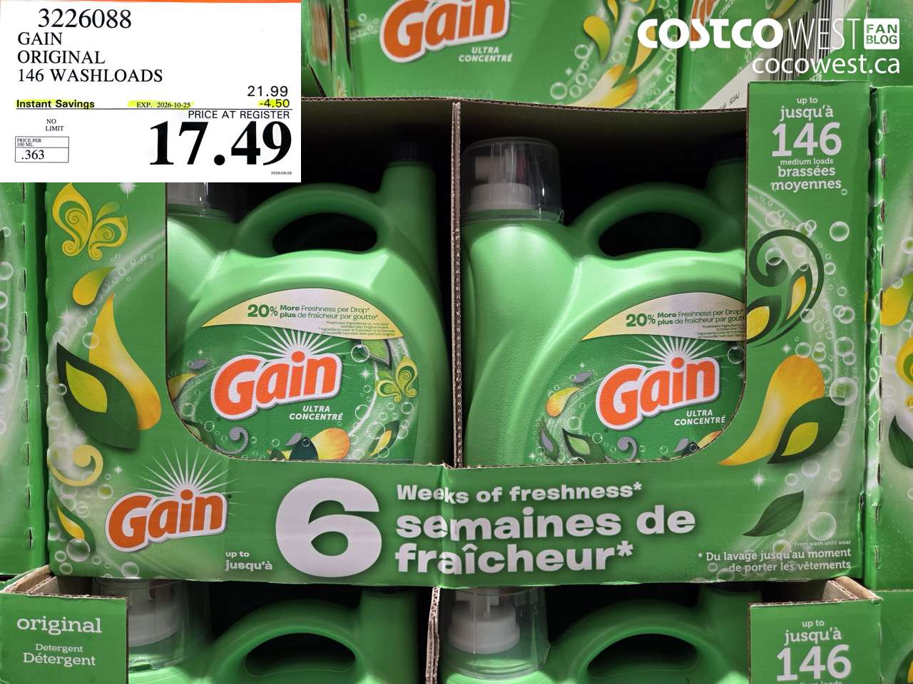 3226088 GAIN ORIGINAL 146 WASHLOADS ($4.50 INSTANT SAVINGS EXPIRES ON 2026-10-25) $17.49