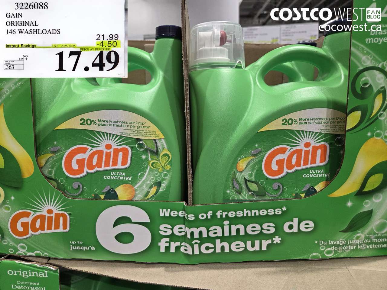 3226088 GAIN ORIGINAL 146 WASHLOADS ($4.50 INSTANT SAVINGS EXPIRES ON 2026-10-25) $17.49