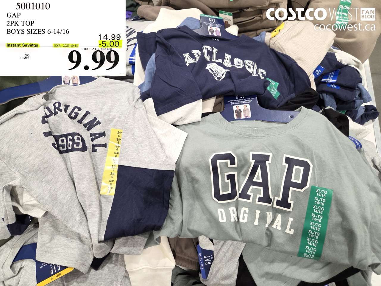 5001010 GAP 2PK TOP BOYS SIZES 6-14/16 ($5.00 INSTANT SAVINGS EXPIRES ON 2026-10-18) $9.99