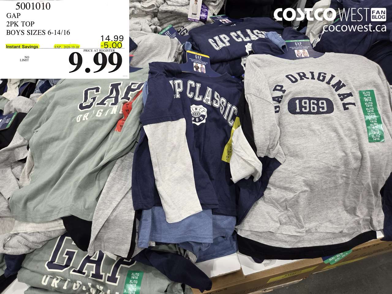 5001010 GAP 2PK TOP BOYS SIZES 6-14/16 ($5.00 INSTANT SAVINGS EXPIRES ON 2026-10-18) $9.99