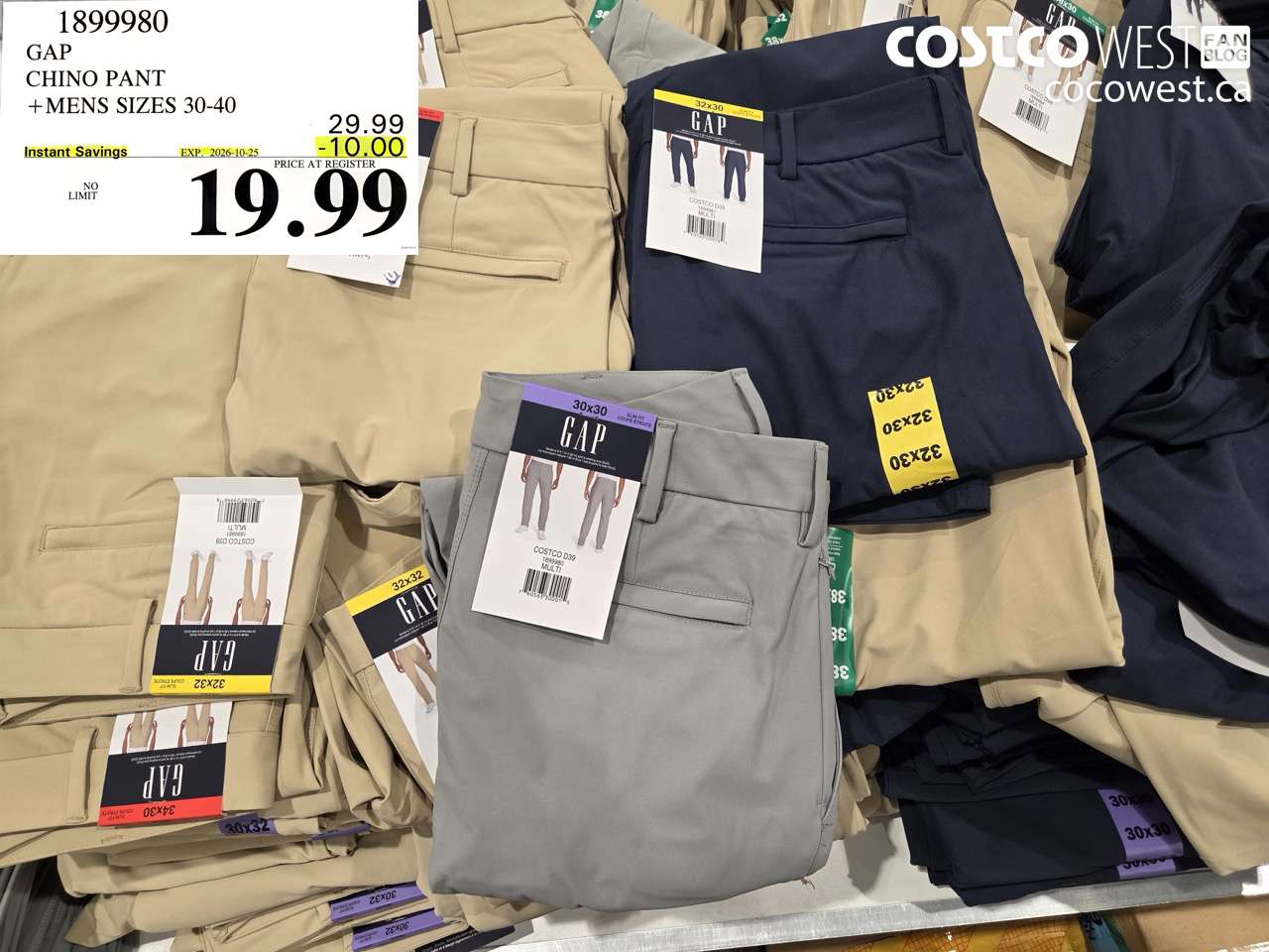 1899980 GAP CHINO PANT MENS SIZES 30-40 ($10.00 INSTANT SAVINGS EXPIRES ON 2026-10-25) $19.99