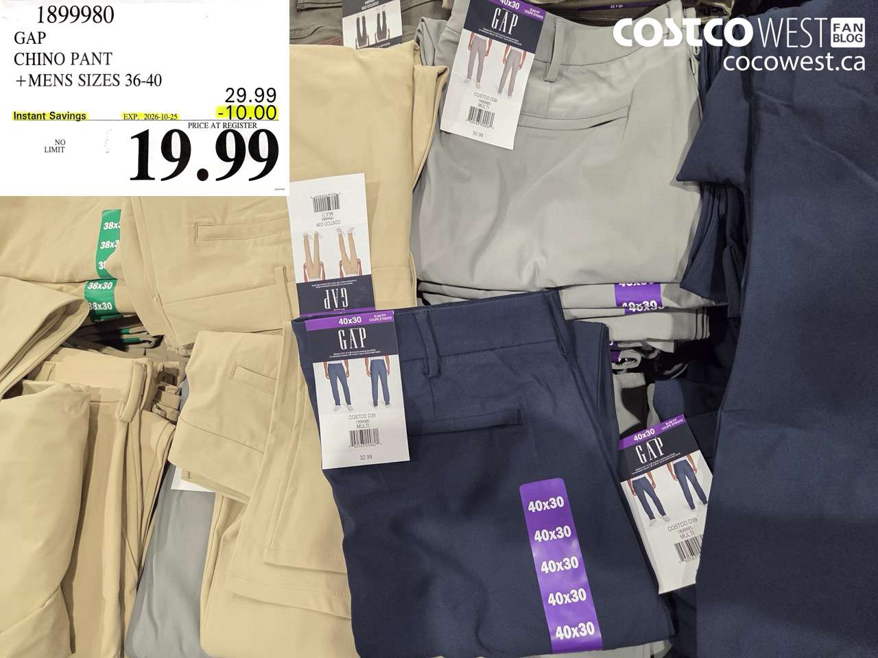 1899980 GAP CHINO PANT MENS SIZES 36-40 ($10.00 INSTANT SAVINGS EXPIRES ON 2026-10-25) $19.99