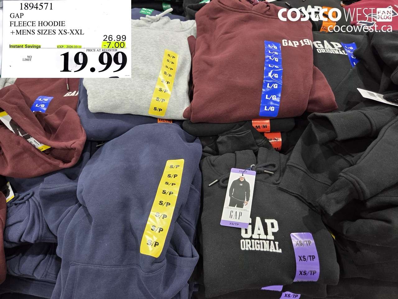1894571 GAP FLEECE HOODIE MENS SIZES XS-XXL ($7.00 INSTANT SAVINGS EXPIRES ON 2026-10-11) $19.99