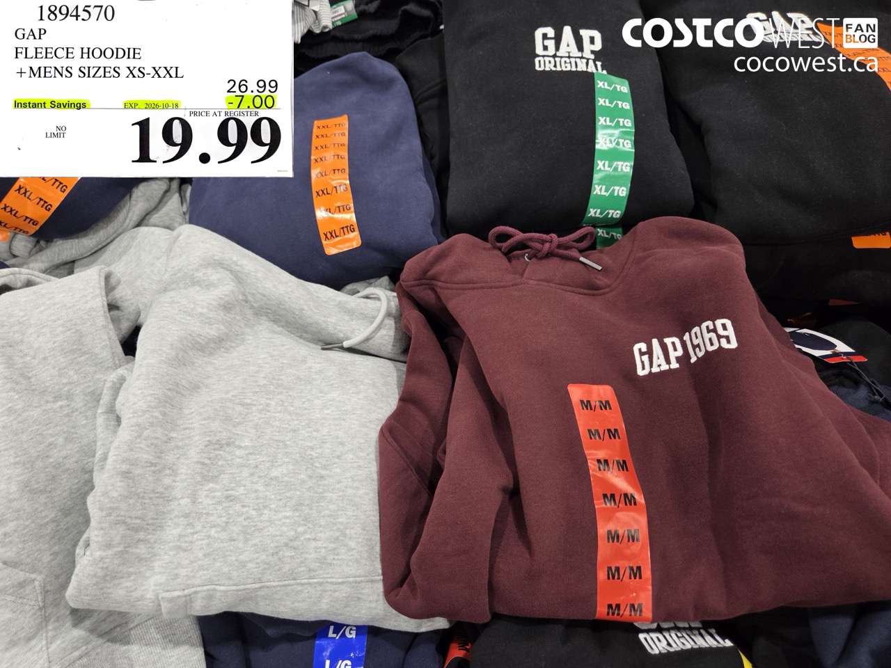1894570 GAP FLEECE HOODIE MENS SIZES XS-XXL ($7.00 INSTANT SAVINGS EXPIRES ON 2026-10-18) $19.99