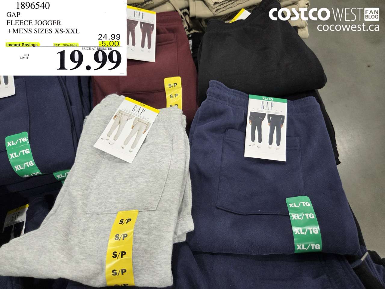 1896540 GAP FLEECE JOGGER MENS SIZES XS-XXL ($5.00 INSTANT SAVINGS EXPIRES ON 2026-10-18) $19.99