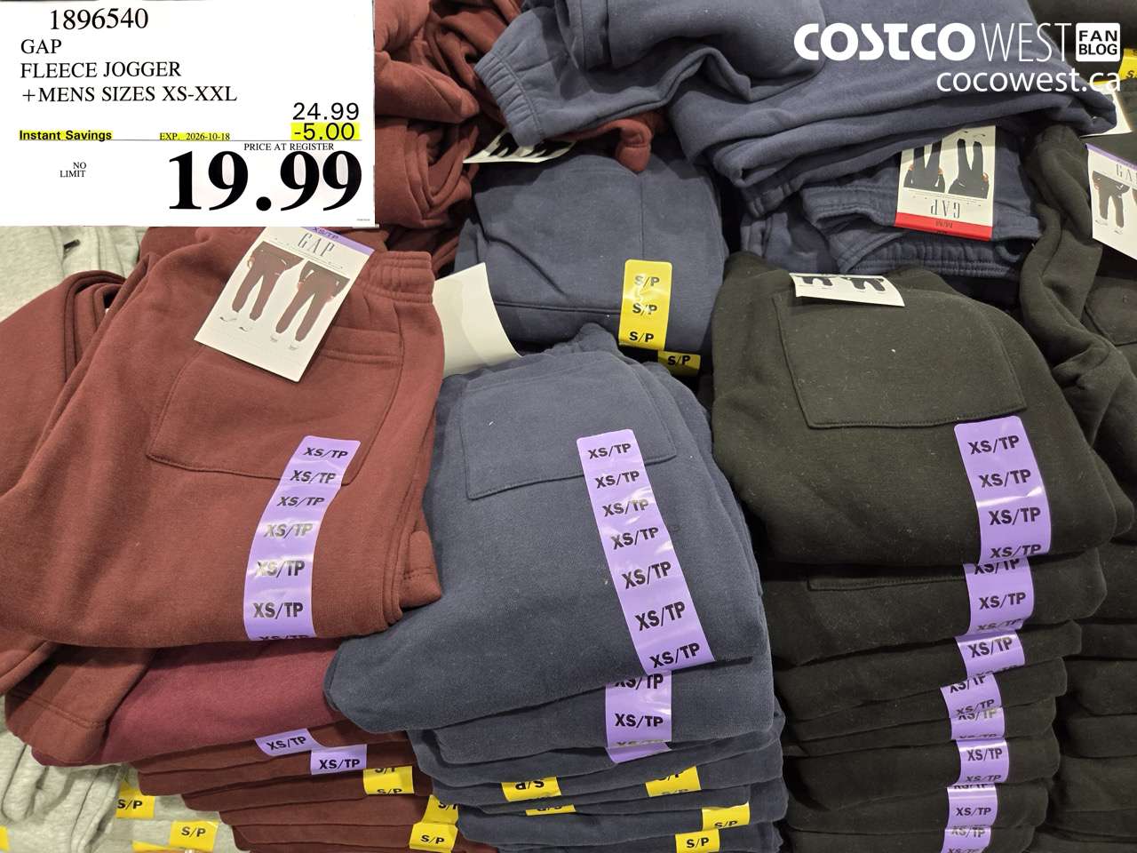 1896540 GAP FLEECE JOGGER +MENS SIZES XS-XXL ($5.00 INSTANT SAVINGS EXPIRES ON 2026-10-18) $19.99