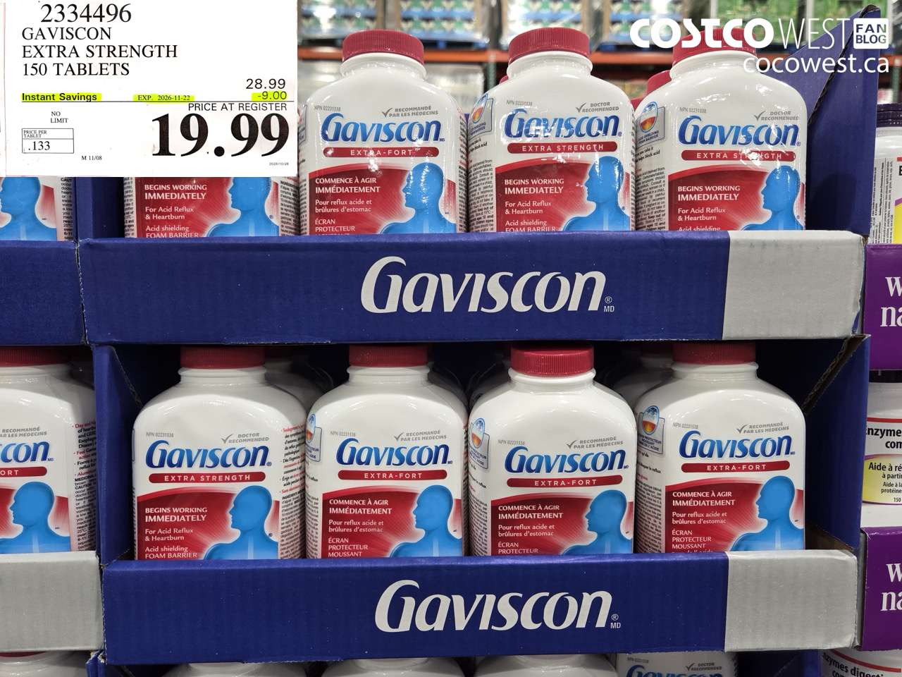 2334496 GAVISCON EXTRA STRENGTH 150 TABLETS ($9.00 INSTANT SAVINGS EXPIRES ON 2026-11-22) $19.99