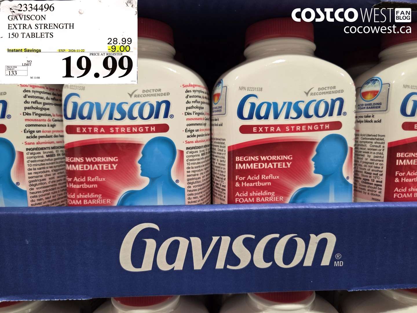 2334496 GAVISCON EXTRA STRENGTH 150 TABLETS ($9.00 INSTANT SAVINGS EXPIRES ON 2026-11-22) $19.99