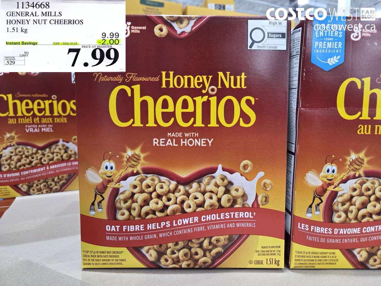 1134668 GENERAL MILLS HONEY NUT CHEERIOS 1.51 KG ($2.00 INSTANT SAVINGS EXPIRES ON 2026-10-25) $7.99