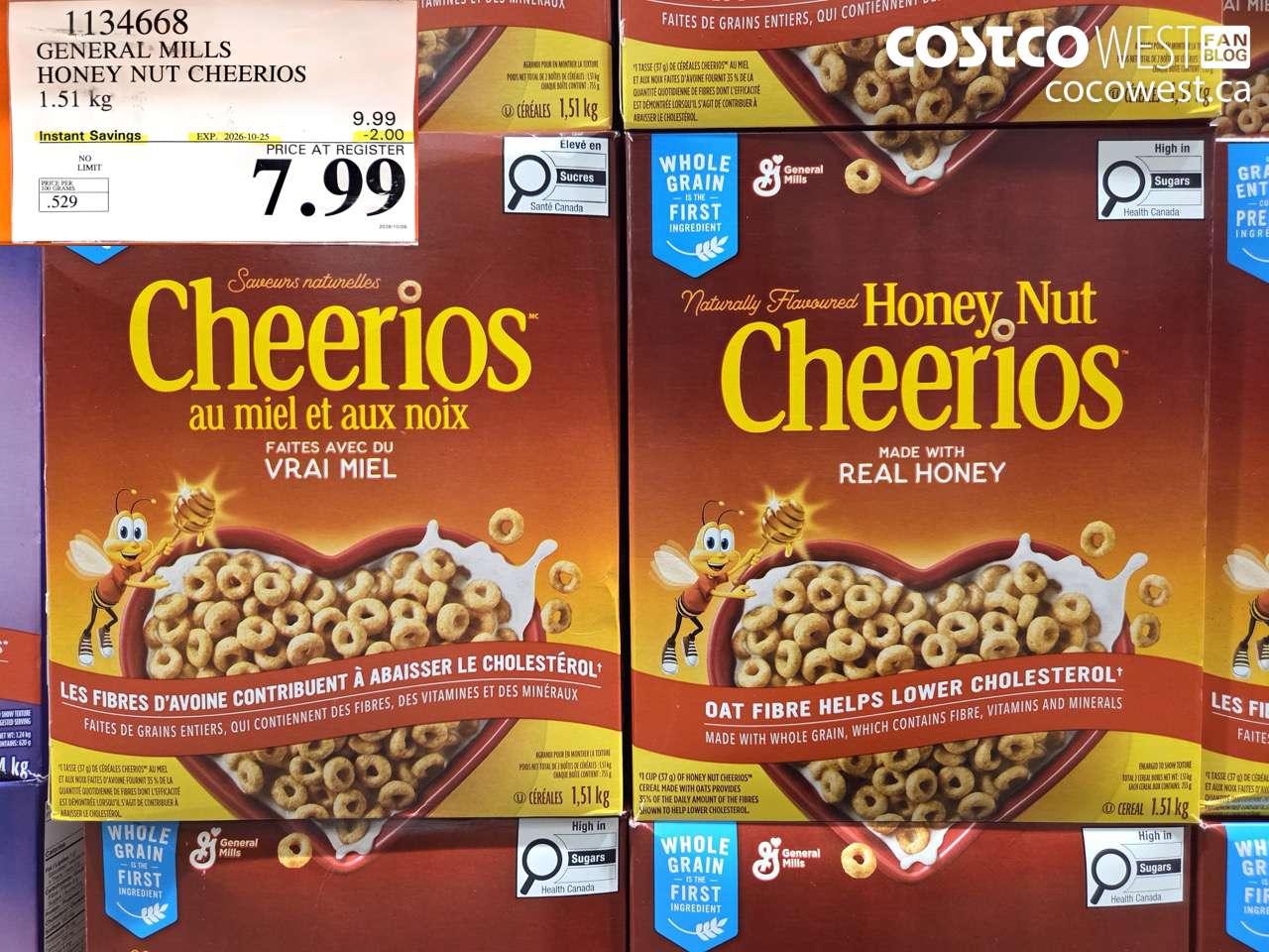 1134668 GENERAL MILLS HONEY NUT CHEERIOS 1.51 KG ($2.00 INSTANT SAVINGS EXPIRES ON 2026-10-25) $7.99