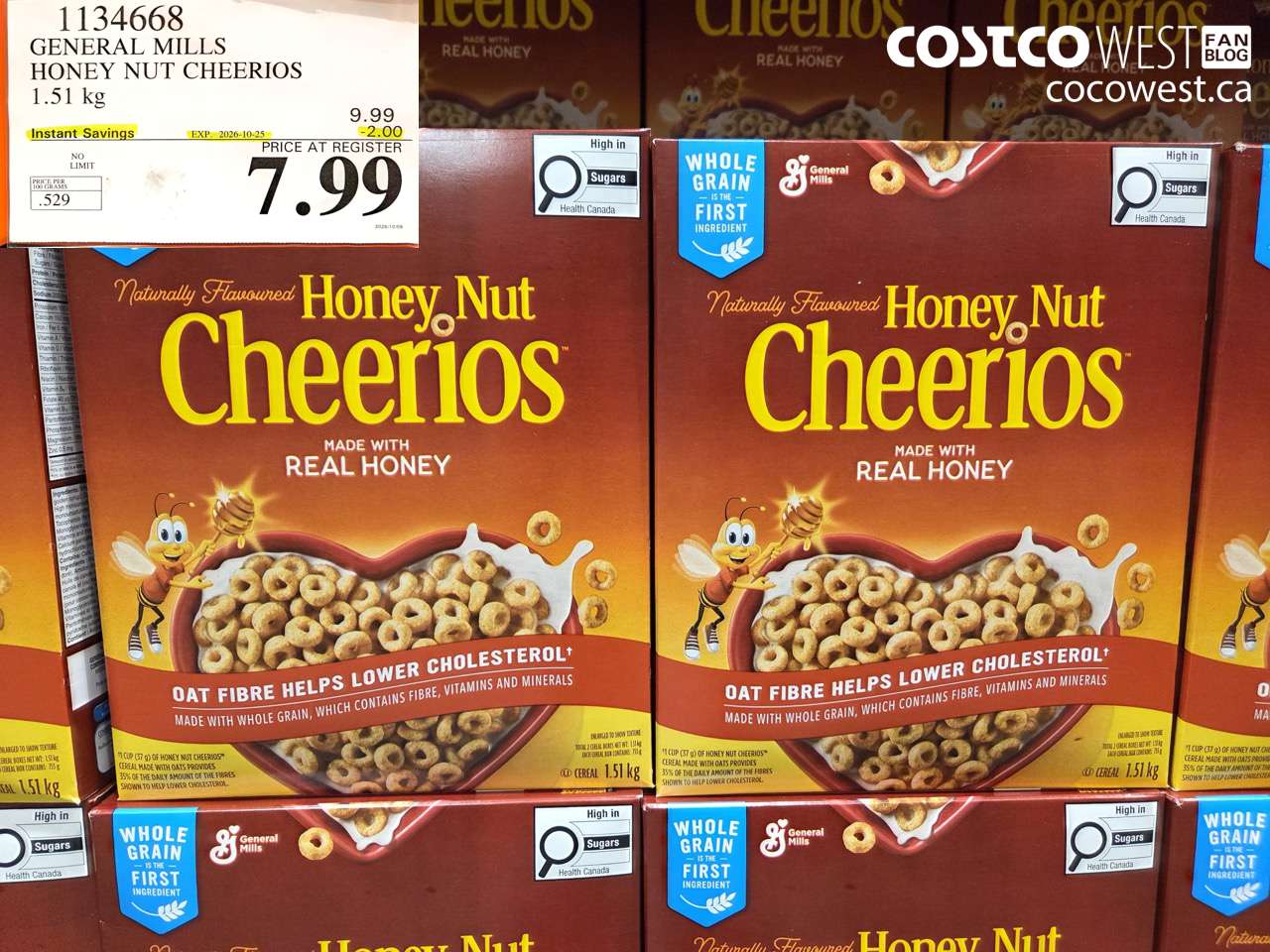 1134668 GENERAL MILLS HONEY NUT CHEERIOS 1.51 KG ($2.00 INSTANT SAVINGS EXPIRES ON 2026-10-25) $7.99