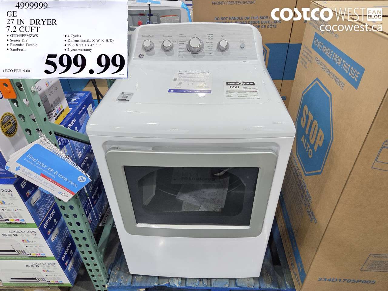 4999999 GE 27 IN DRYER 7.2 CUFT $599.99