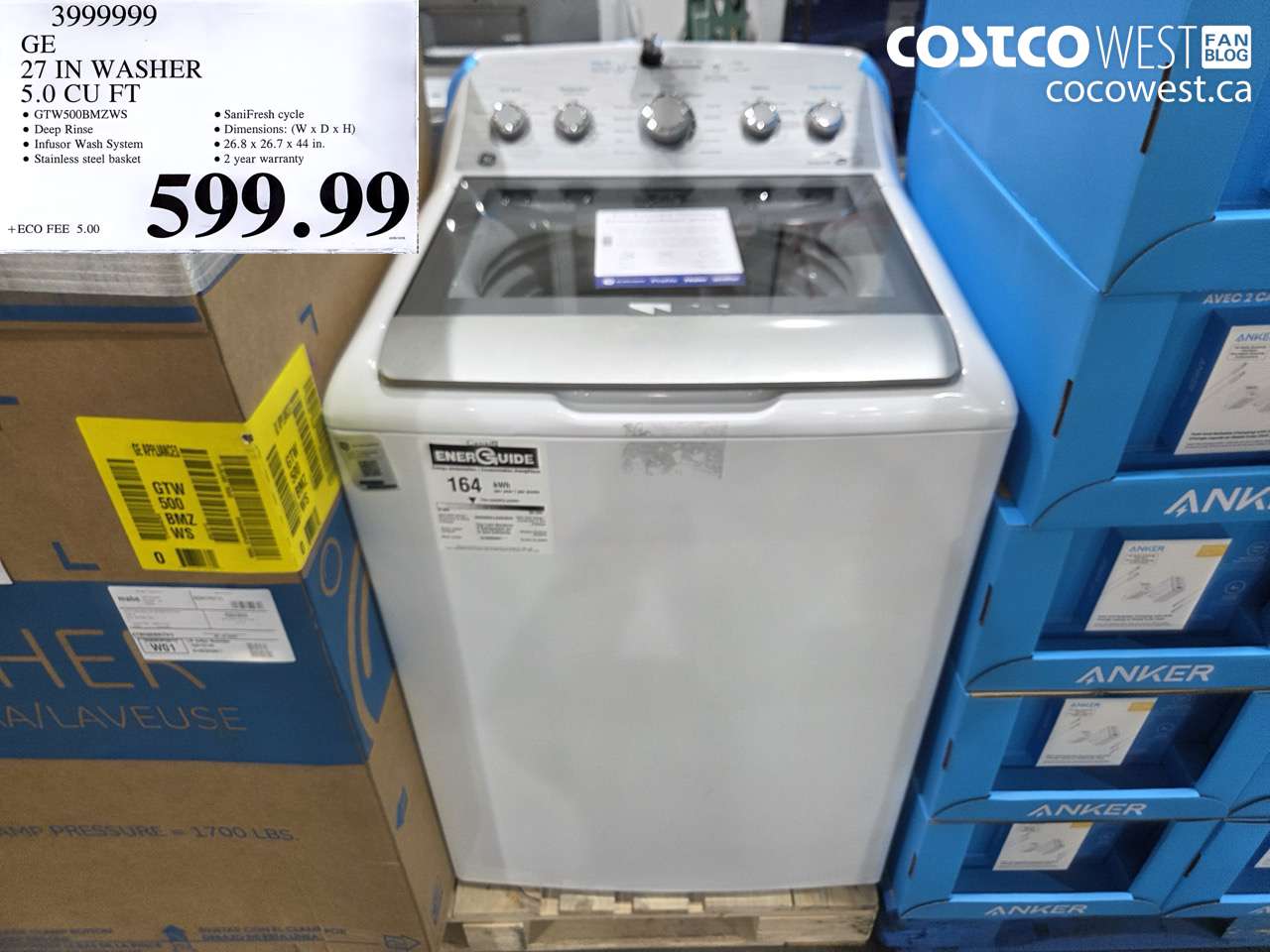3999999 GE 27 IN WASHER 5.0 CU FT $599.99