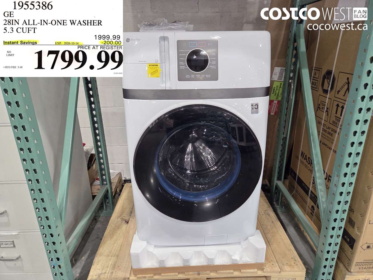 1955386 GE 28IN ALL-IN-ONE WASHER 5.3 CUFT ($200.00 INSTANT SAVINGS EXPIRES ON 2026-10-14) $1799.99