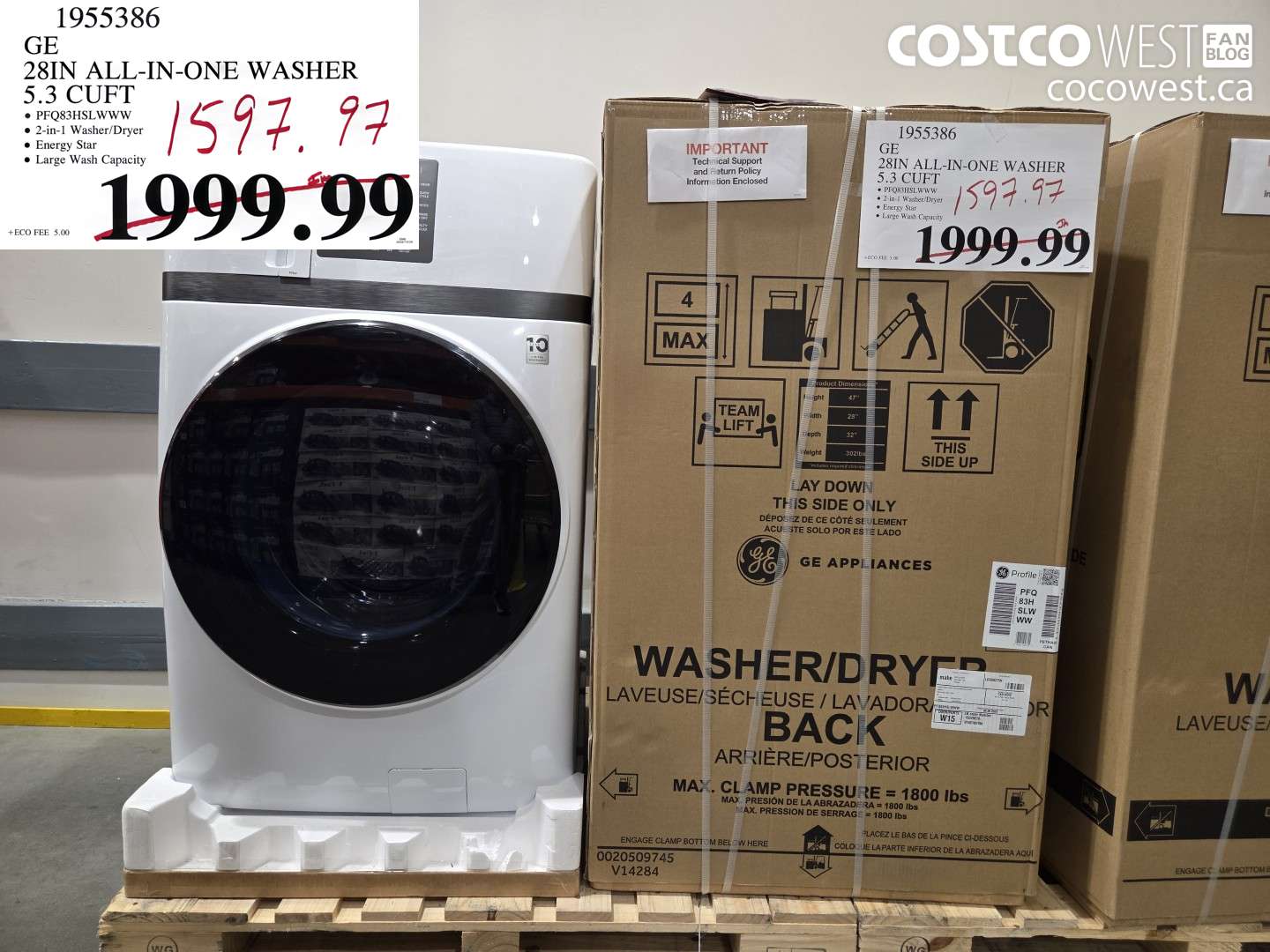 1955386 GE 28IN ALL-IN-ONE WASHER 5.3 CUFT $1597.97