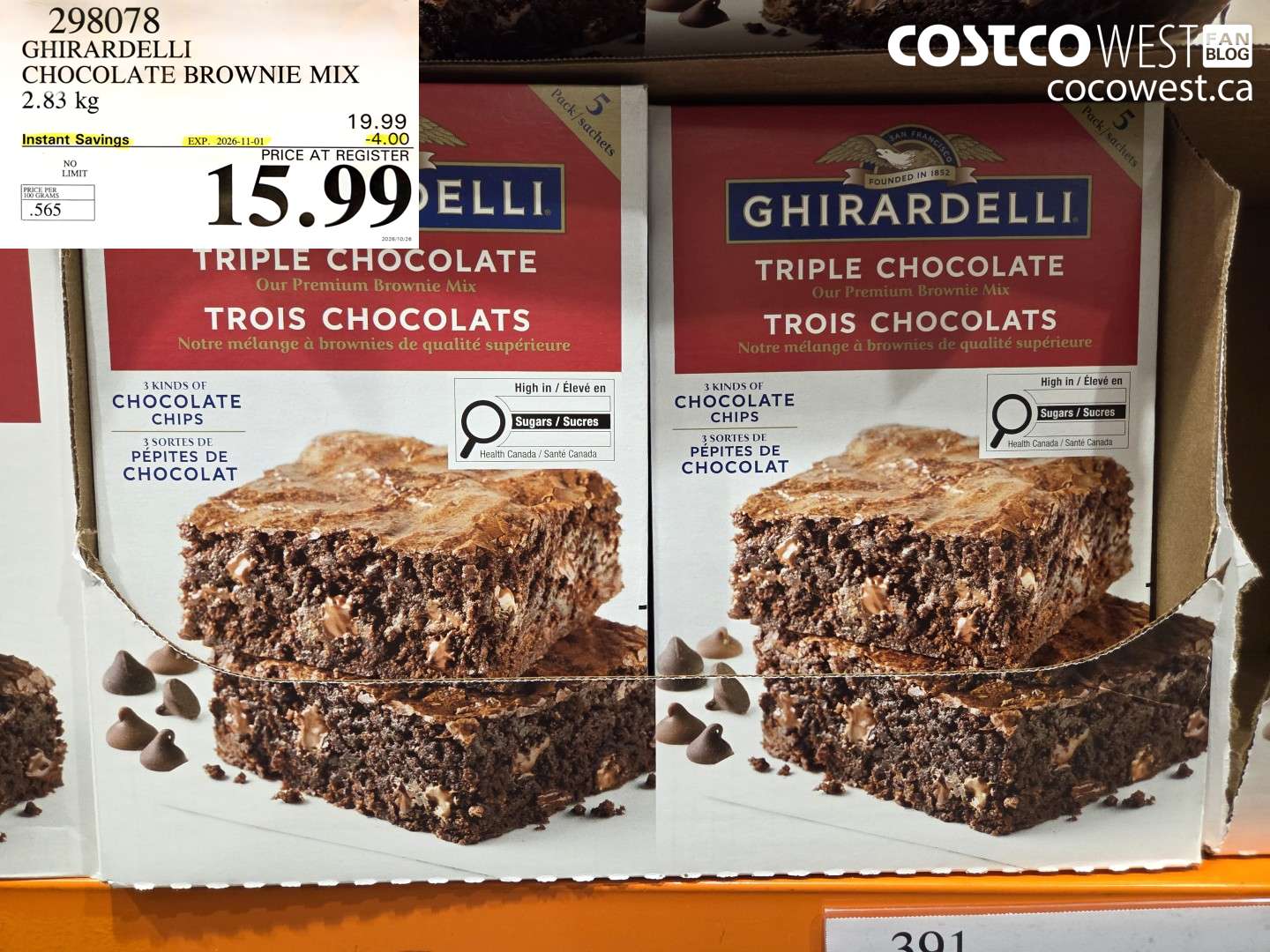 298078 GHIRARDELLI CHOCOLATE BROWNIE MIX 2.83 KG ($4.00 INSTANT SAVINGS EXPIRES ON 2026-11-01) $15.99