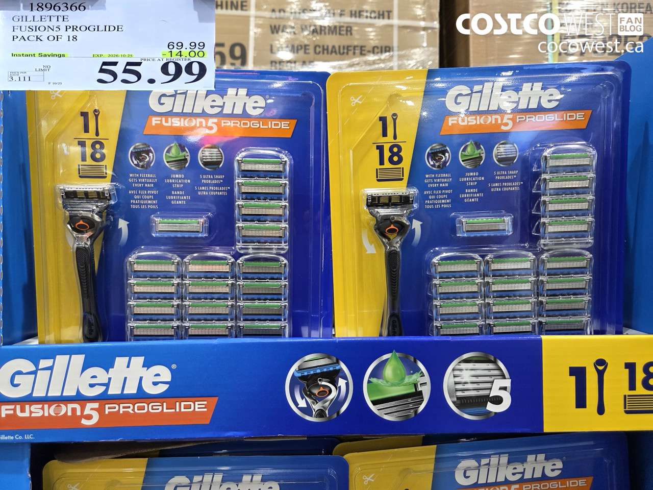 1896366 GILLETTE FUSION5 PROGLIDE PACK OF 18 ($14.00 INSTANT SAVINGS EXPIRES ON 2026-10-25) $55.99