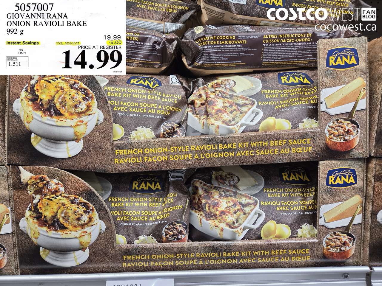 5057007 GIOVANNI RANA ONION RAVIOLI BAKE 992 G ($5.00 INSTANT SAVINGS EXPIRES ON 2026-10-25) $14.99