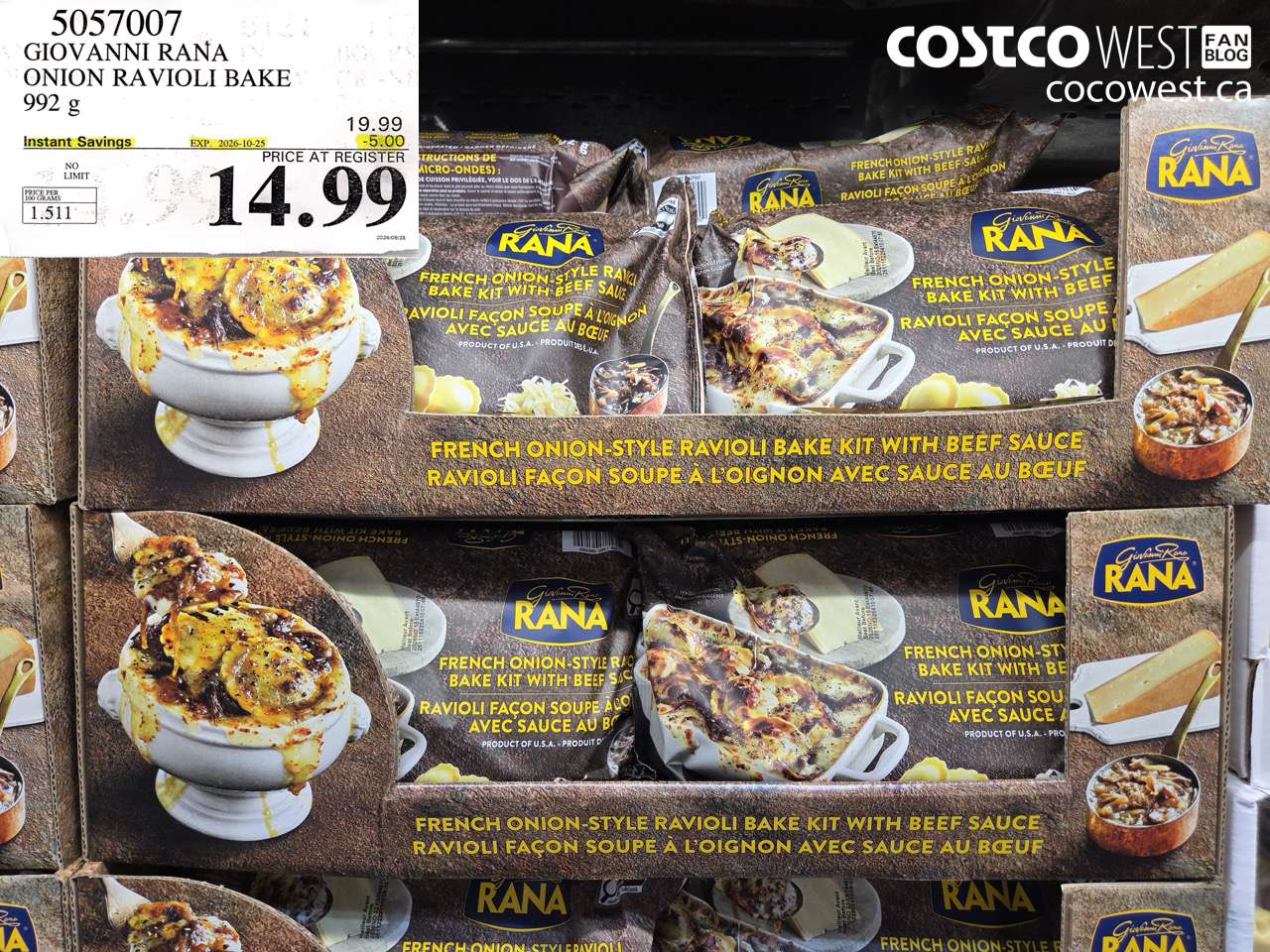 5057007 GIOVANNI RANA ONION RAVIOLI BAKE 992 G ($5.00 INSTANT SAVINGS EXPIRES ON 2026-10-25) $14.99