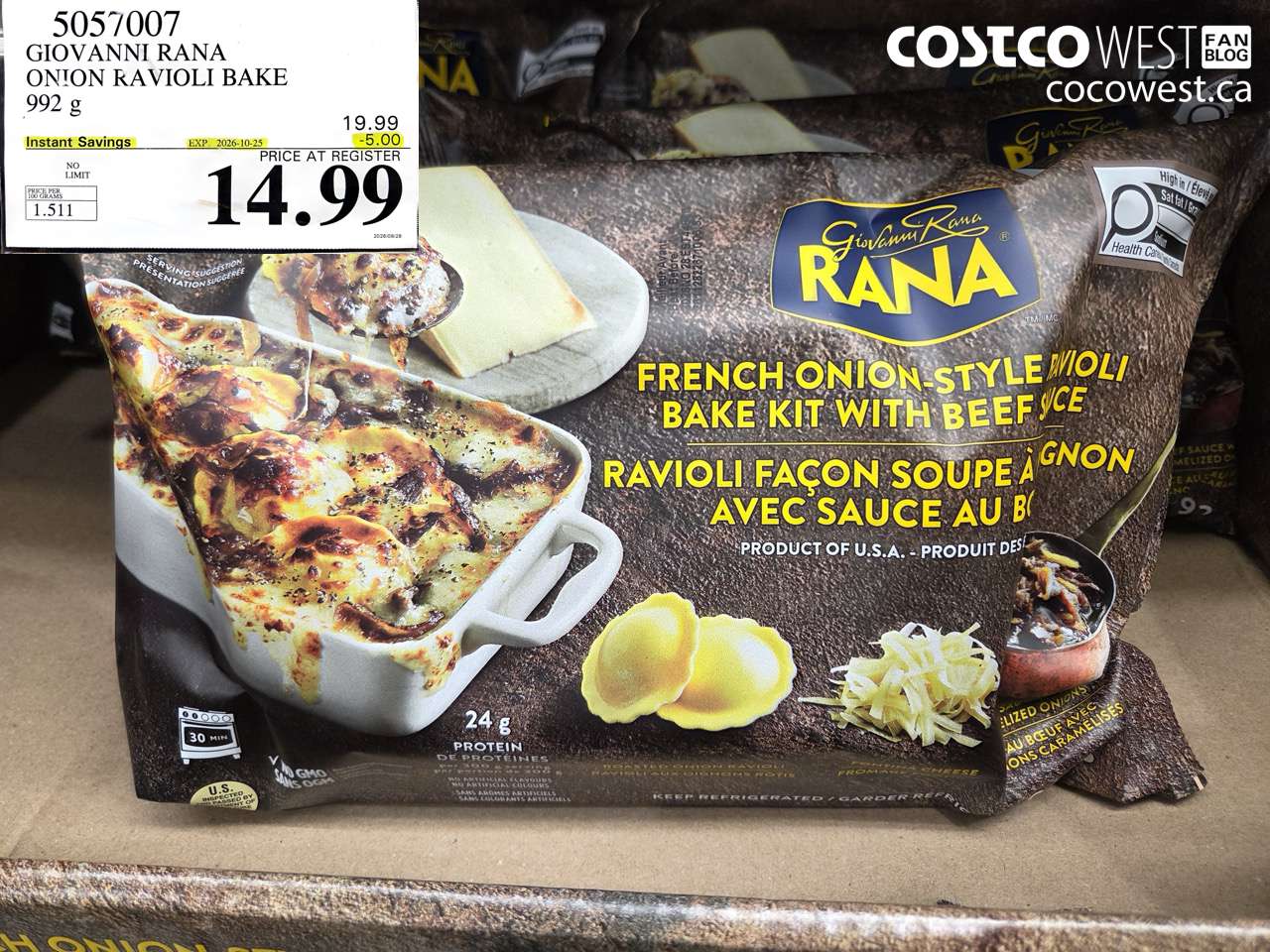 5057007 GIOVANNI RANA ONION RAVIOLI BAKE 992 G ($5.00 INSTANT SAVINGS EXPIRES ON 2026-10-25) $14.99
