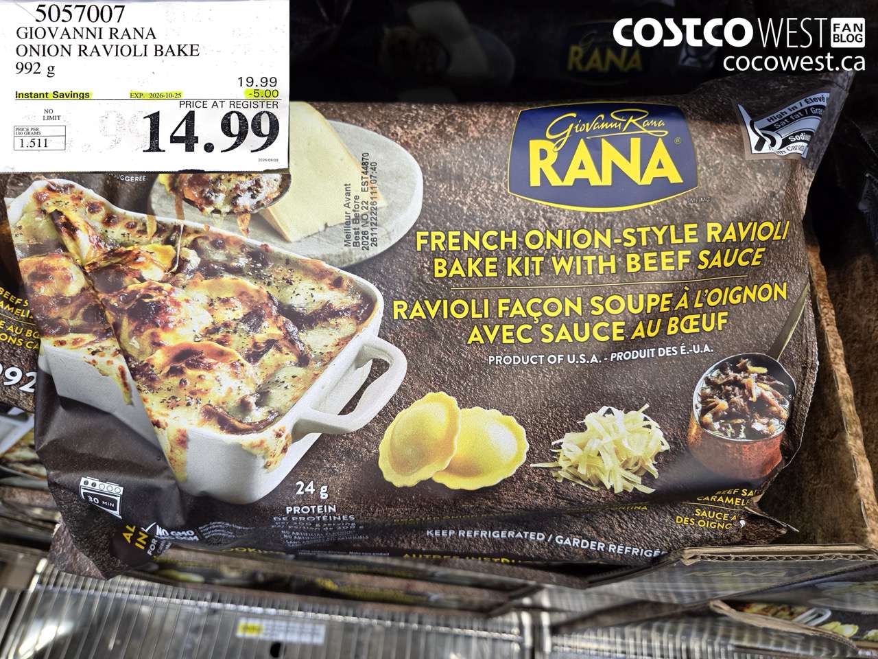 5057007 GIOVANNI RANA ONION RAVIOLI BAKE 992 G ($5.00 INSTANT SAVINGS EXPIRES ON 2026-10-25) $14.99