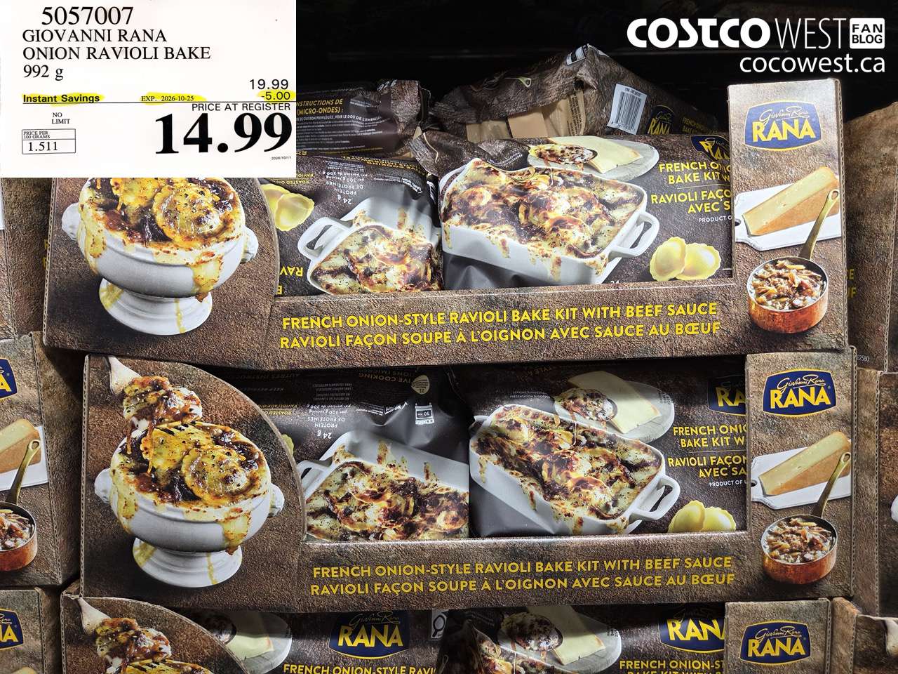 5057007 GIOVANNI RANA ONION RAVIOLI BAKE 992 G ($5.00 INSTANT SAVINGS EXPIRES ON 2026-10-25) $14.99