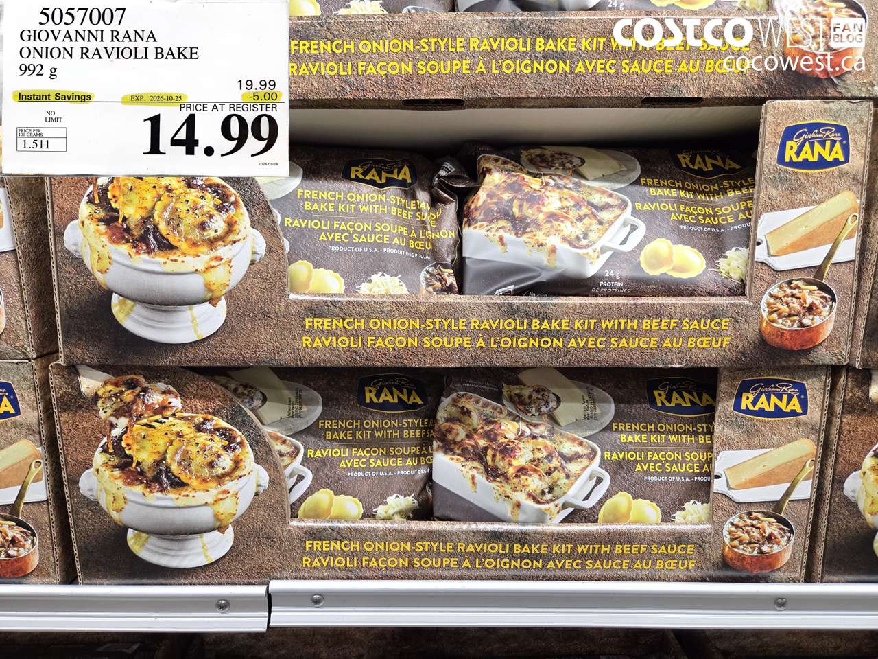 5057007 GIOVANNI RANA ONION RAVIOLI BAKE 992 G ($5.00 INSTANT SAVINGS EXPIRES ON 2026-10-25) $14.99