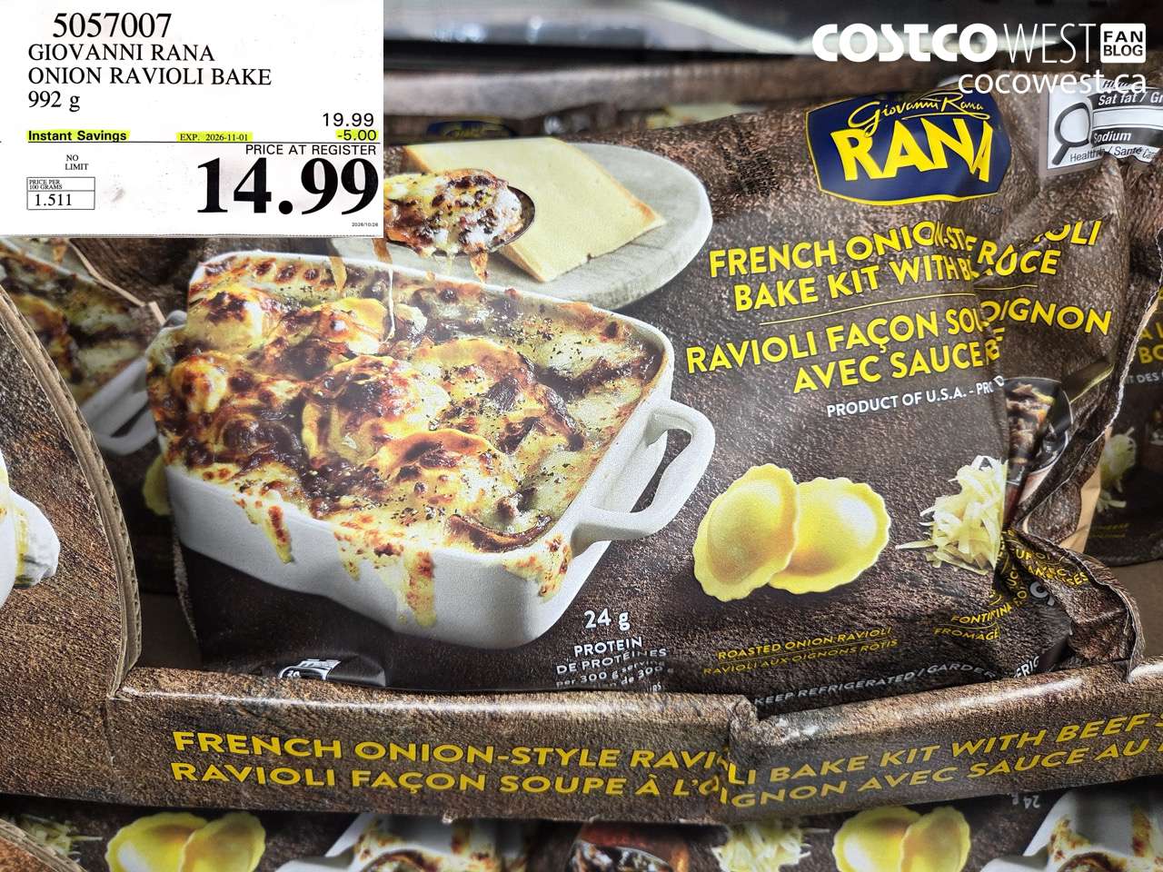5057007 GIOVANNI RANA ONION RAVIOLI BAKE 992 G ($5.00 INSTANT SAVINGS EXPIRES ON 2026-11-01) $14.99