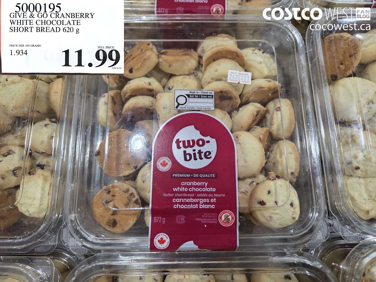 5000195 GIVE & GO CRANBERRY WHITE CHOCOLATE SHORT BREAD 620 G $11.99