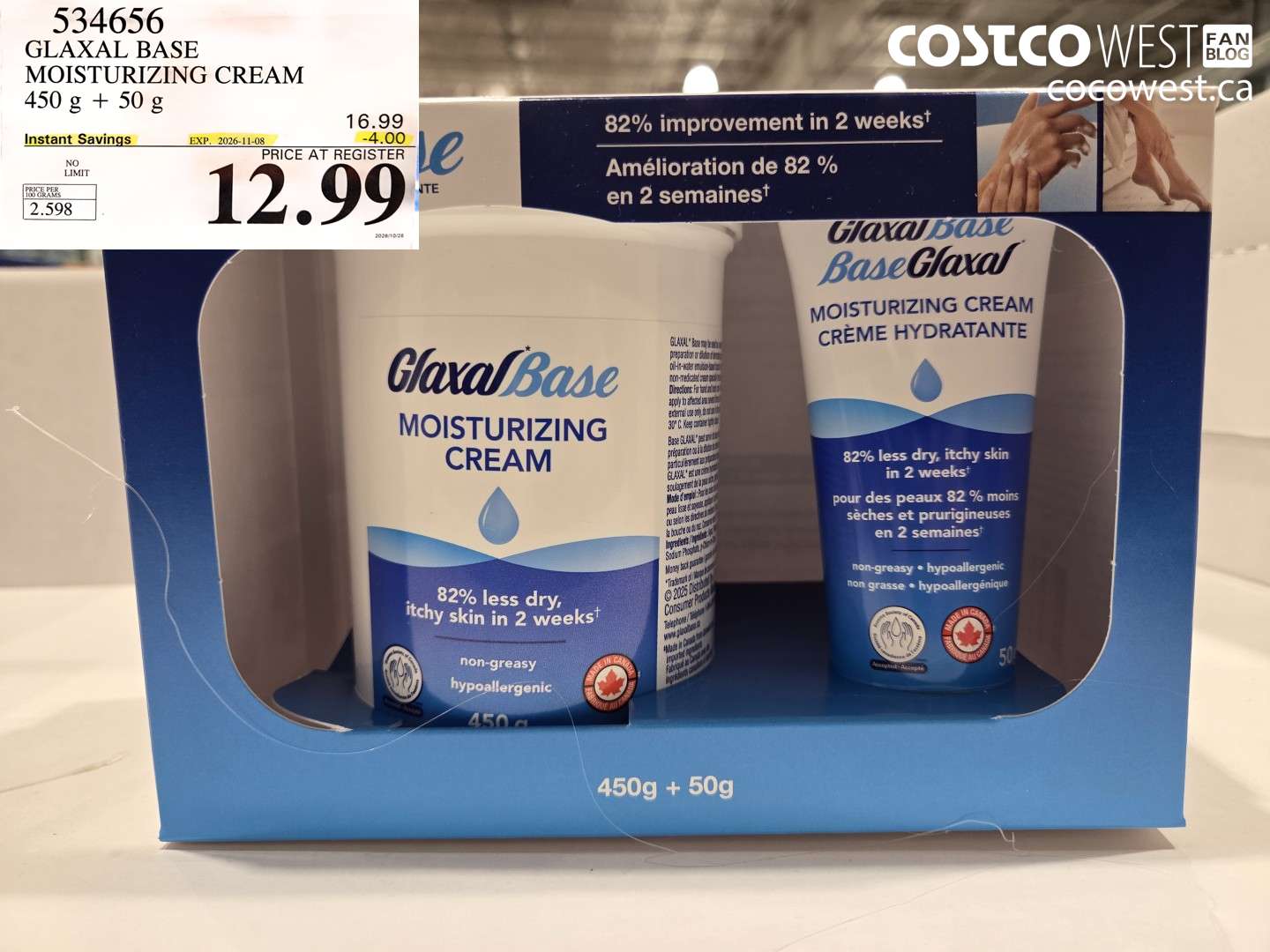 534656 GLAXAL BASE MOISTURIZING CREAM 450 G + 50 G ($4.00 INSTANT SAVINGS EXPIRES ON 2026-11-08) $12.99