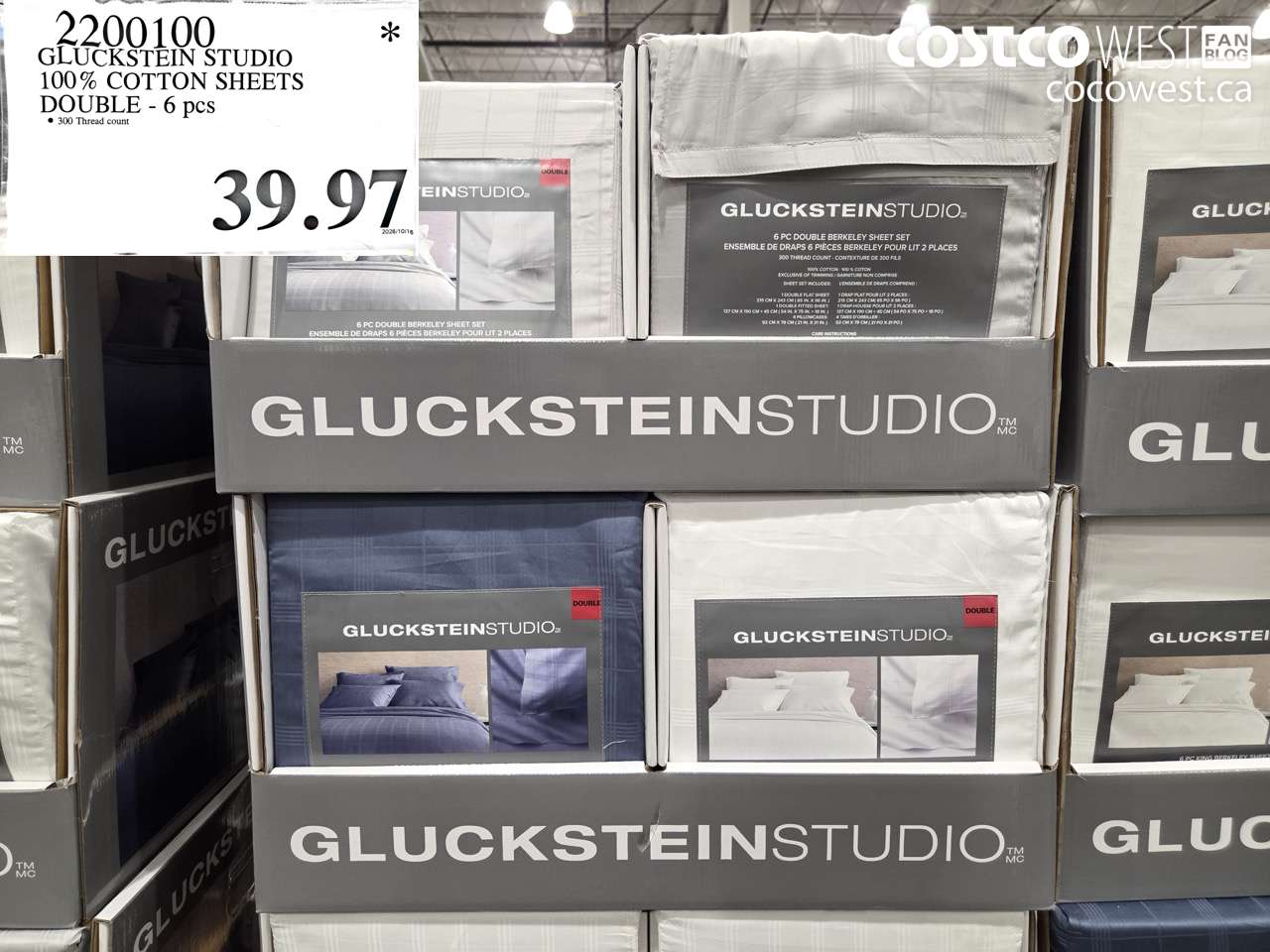 2200100 GLUCKSTEIN STUDIO 100% COTTON SHEETS DOUBLE - 6 PCS $39.97