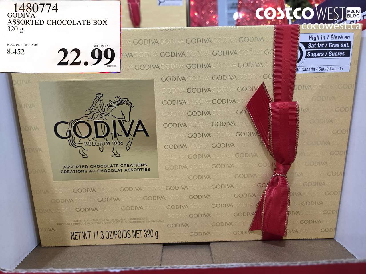 1480774 GODIVA ASSORTED CHOCOLATE BOX 320 G $22.99