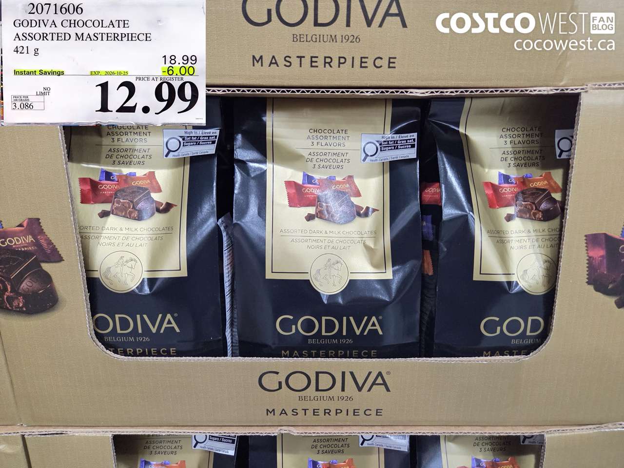 2071606 GODIVA CHOCOLATE ASSORTED MASTERPIECE 421 G ($6.00 INSTANT SAVINGS EXPIRES ON 2026-10-25) $12.99