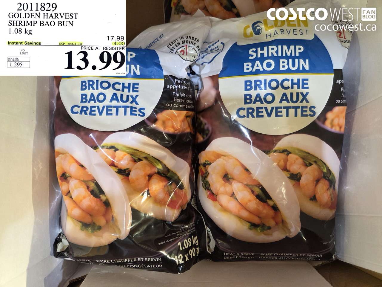 2011829 GOLDEN HARVEST SHRIMP BAO BUN 1.08 KG ($4.00 INSTANT SAVINGS EXPIRES ON 2026-11-08) $13.99
