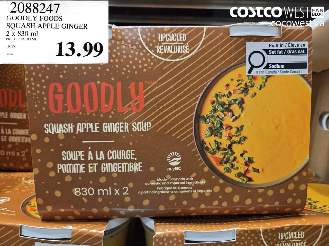 2088247 GOODLY FOODS SQUASH APPLE GINGER 2 X 830 ML $13.99