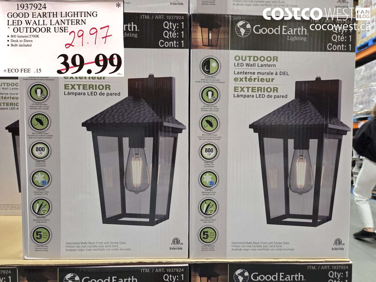 1937924 GOOD EARTH LIGHTING LED WALL LANTERN OUTDOOR USE $29.97