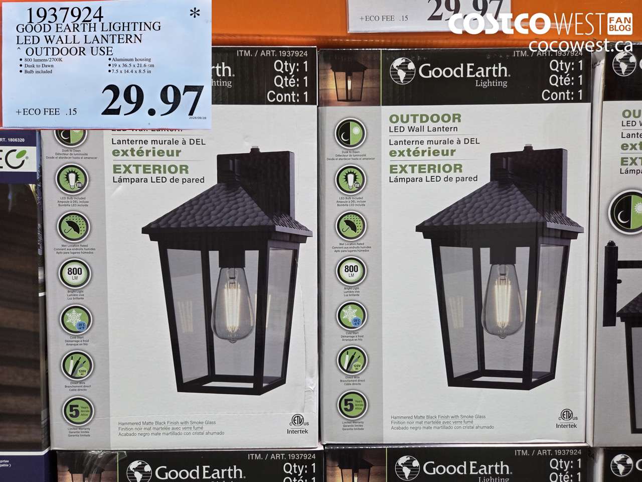 1937924 GOOD EARTH LIGHTING LED WALL LANTERN OUTDOOR USE $29.97