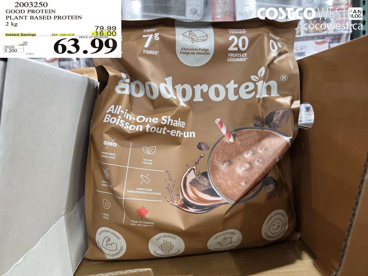 2003250 GOOD PROTEIN PLANT BASED PROTEIN 2 KG ($16.00 INSTANT SAVINGS EXPIRES ON 2026-10-25) $63.99