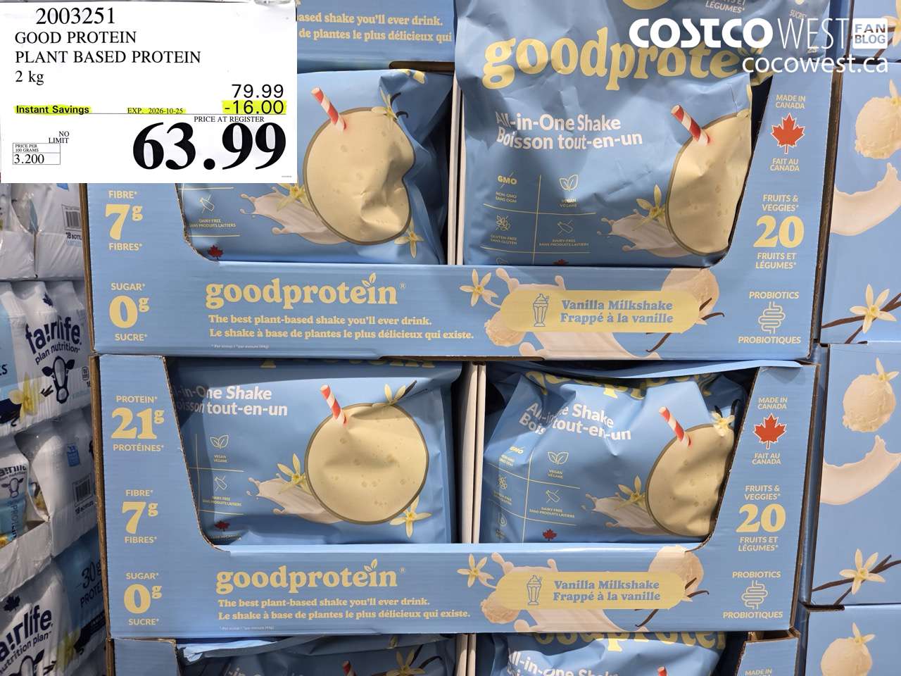 2003251 GOOD PROTEIN PLANT BASED PROTEIN 2 KG ($16.00 INSTANT SAVINGS EXPIRES ON 2026-10-25) $63.99