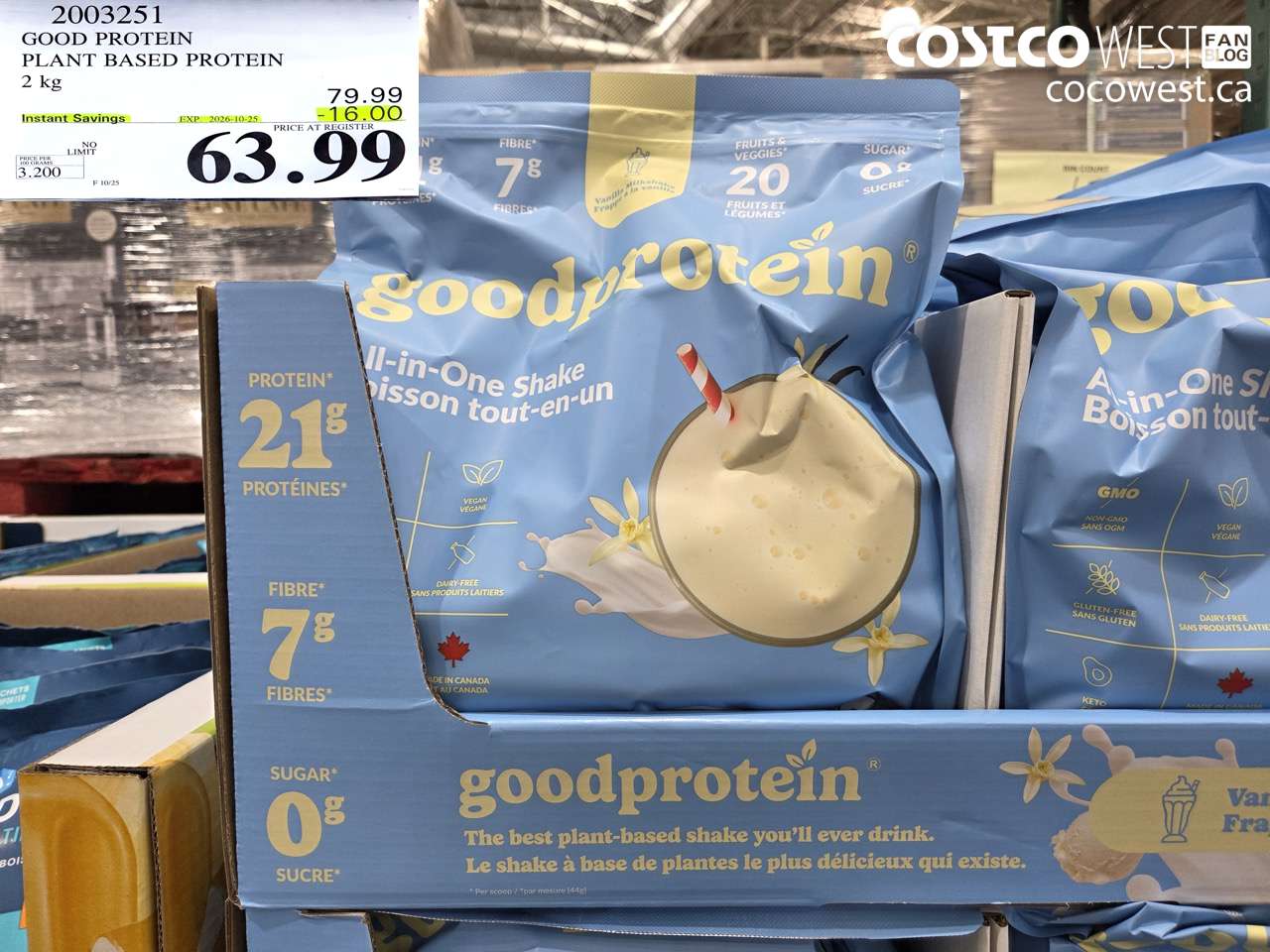 2003251 GOOD PROTEIN PLANT BASED PROTEIN 2 KG ($16.00 INSTANT SAVINGS EXPIRES ON 2026-10-25) $63.99