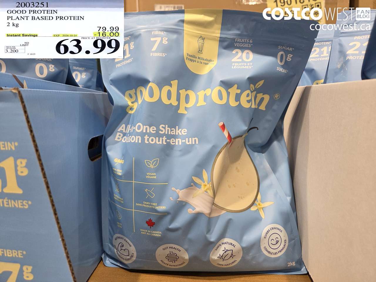2003251 GOOD PROTEIN PLANT BASED PROTEIN 2 KG ($16.00 INSTANT SAVINGS EXPIRES ON 2026-10-25) $63.99