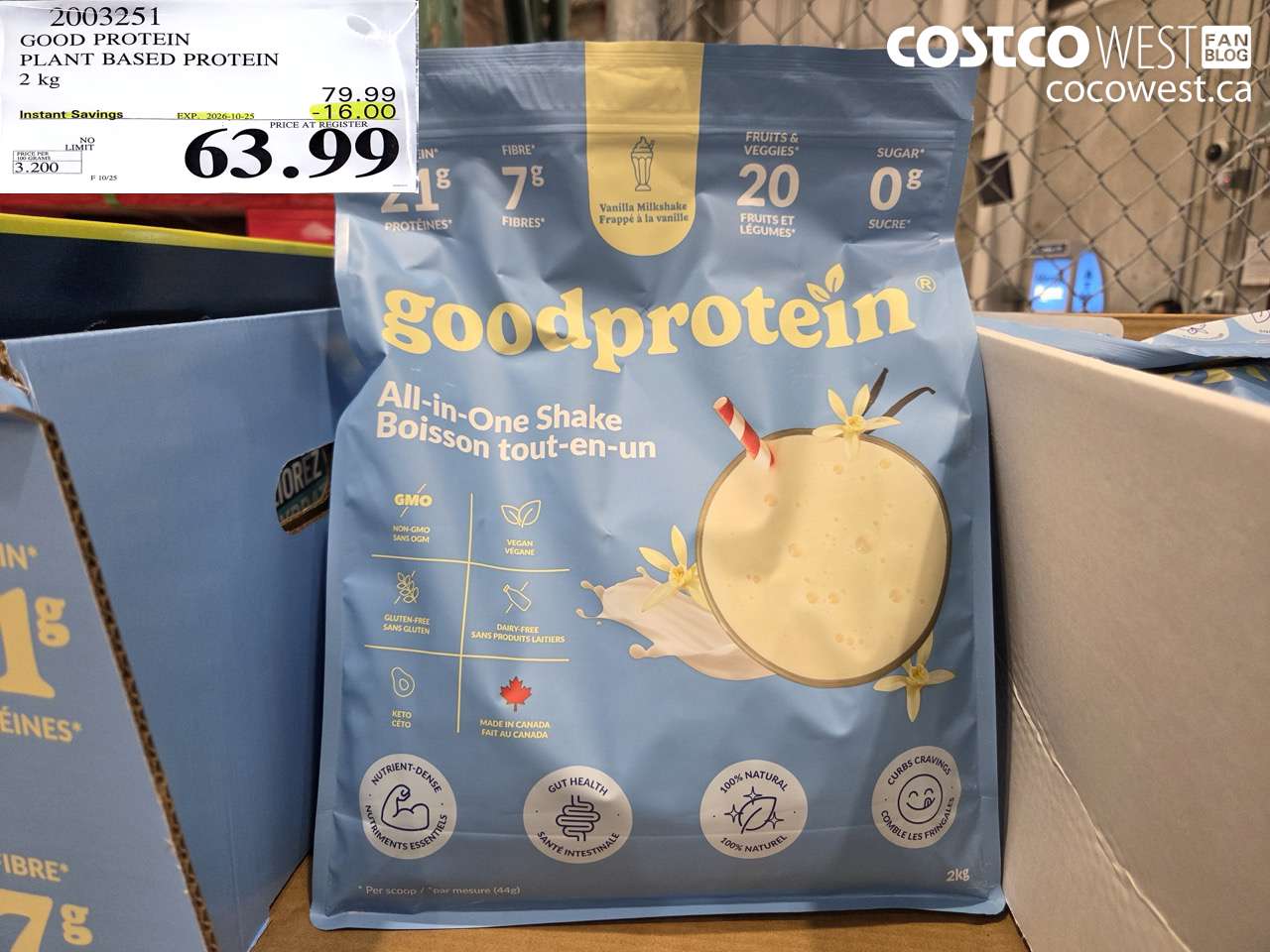 2003251 GOOD PROTEIN PLANT BASED PROTEIN 2 KG ($16.00 INSTANT SAVINGS EXPIRES ON 2026-10-25) $63.99
