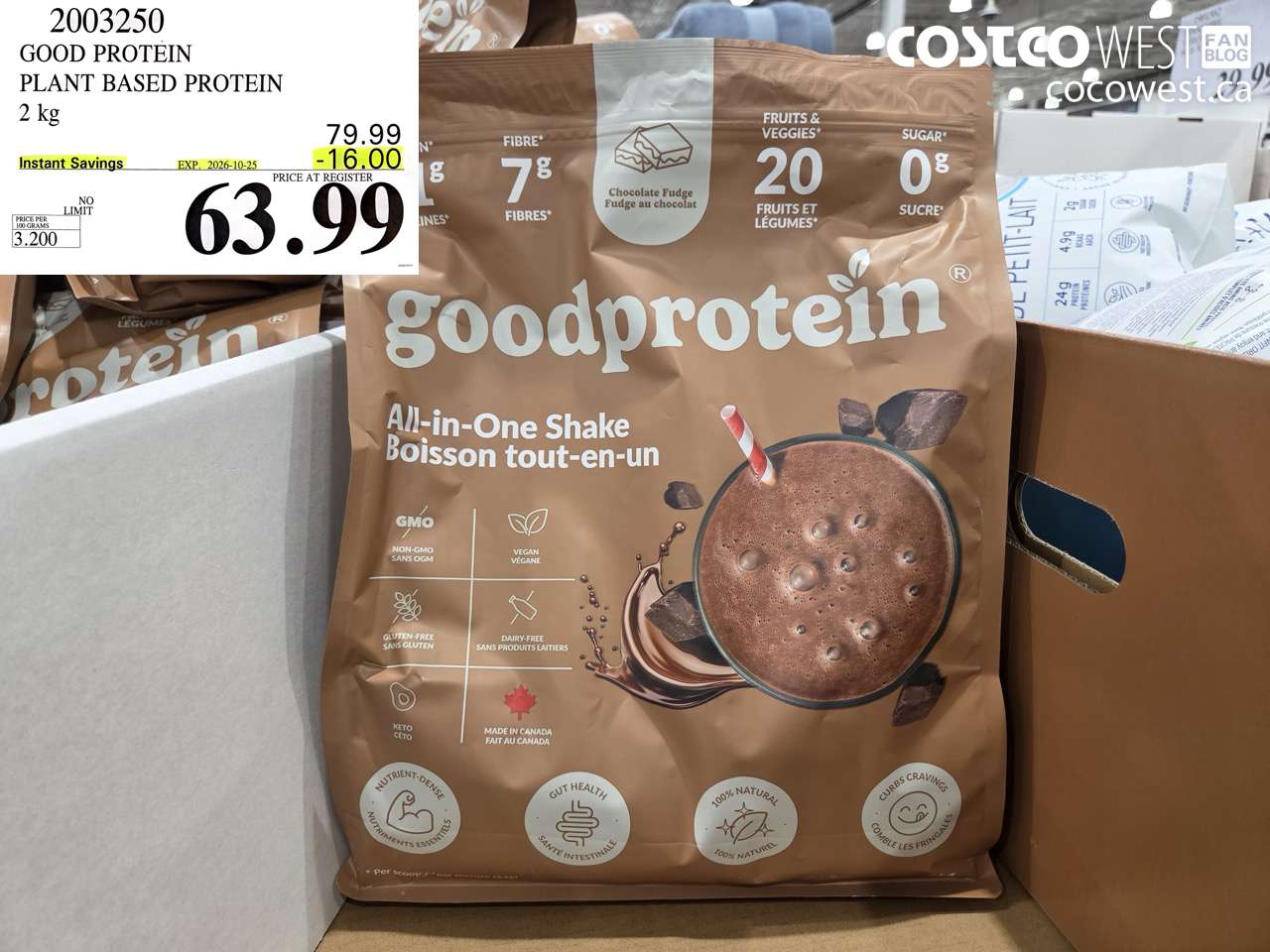 2003250 GOOD PROTEIN PLANT BASED PROTEIN 2 KG ($16.00 INSTANT SAVINGS EXPIRES ON 2026-10-25) $63.99
