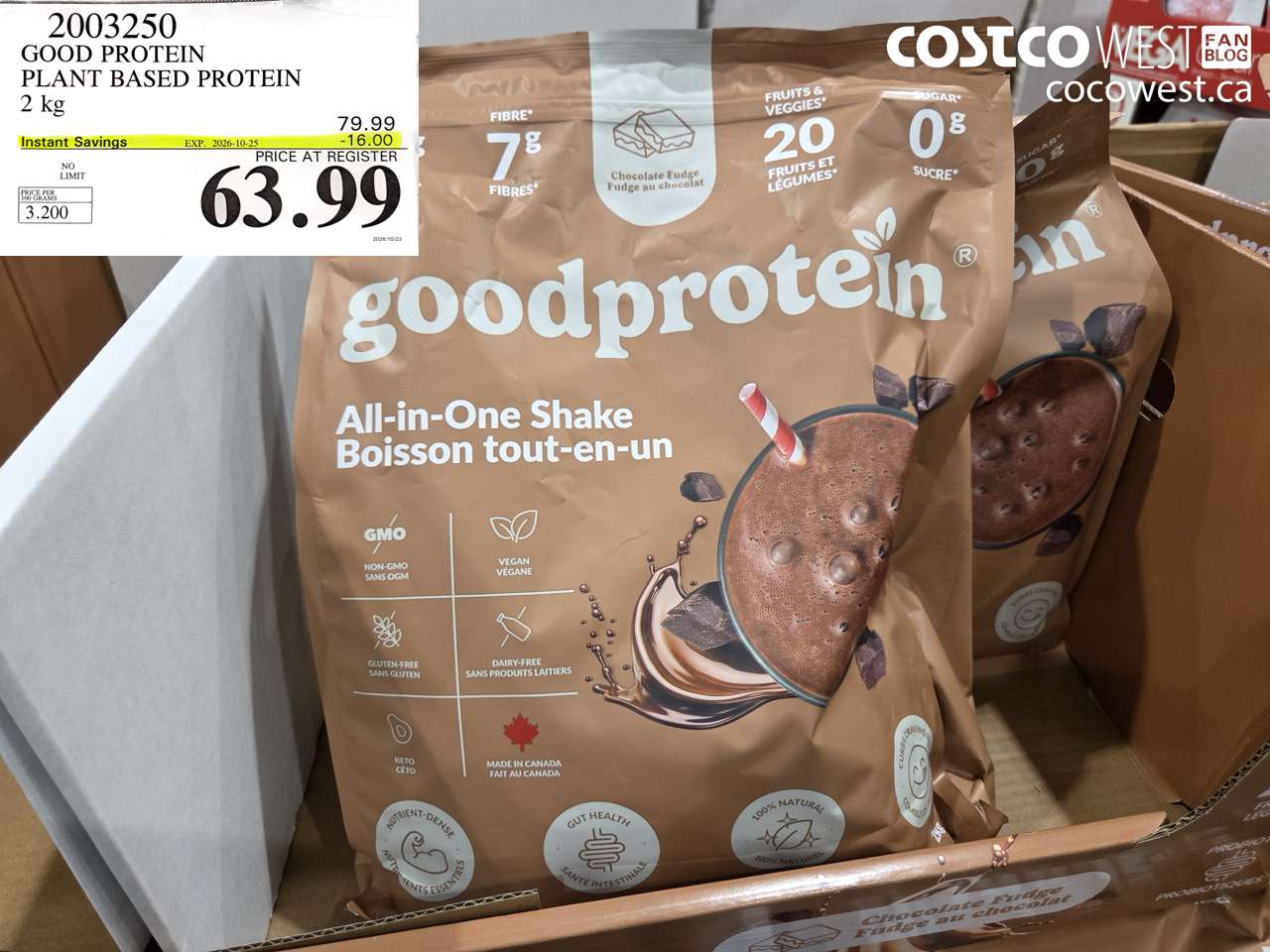 2003250 GOOD PROTEIN PLANT BASED PROTEIN 2 KG ($16.00 INSTANT SAVINGS EXPIRES ON 2026-10-25) $63.99