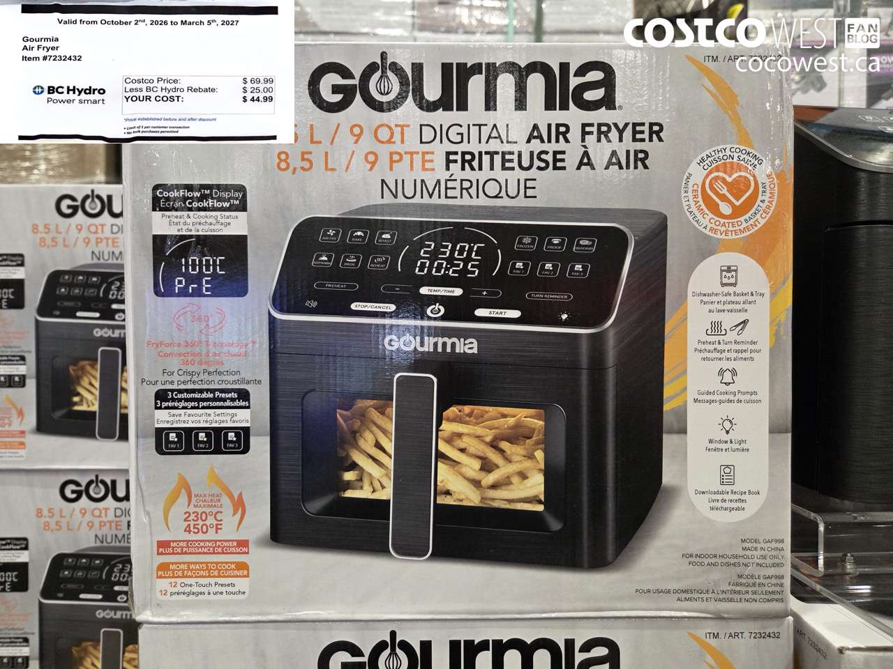 7232432 GOURMIA AIR FRYER ($25.00 INSTANT SAVINGS EXPIRES ON 2027-03-05) $44.99