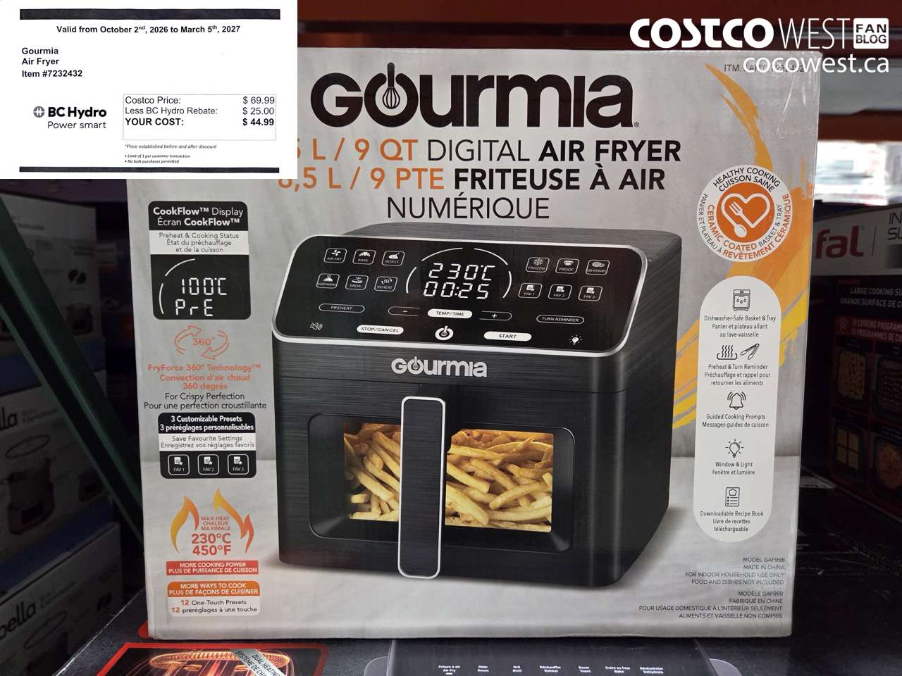7232432 GOURMIA AIR FRYER ($25.00 INSTANT SAVINGS EXPIRES ON 2027-03-05) $44.99