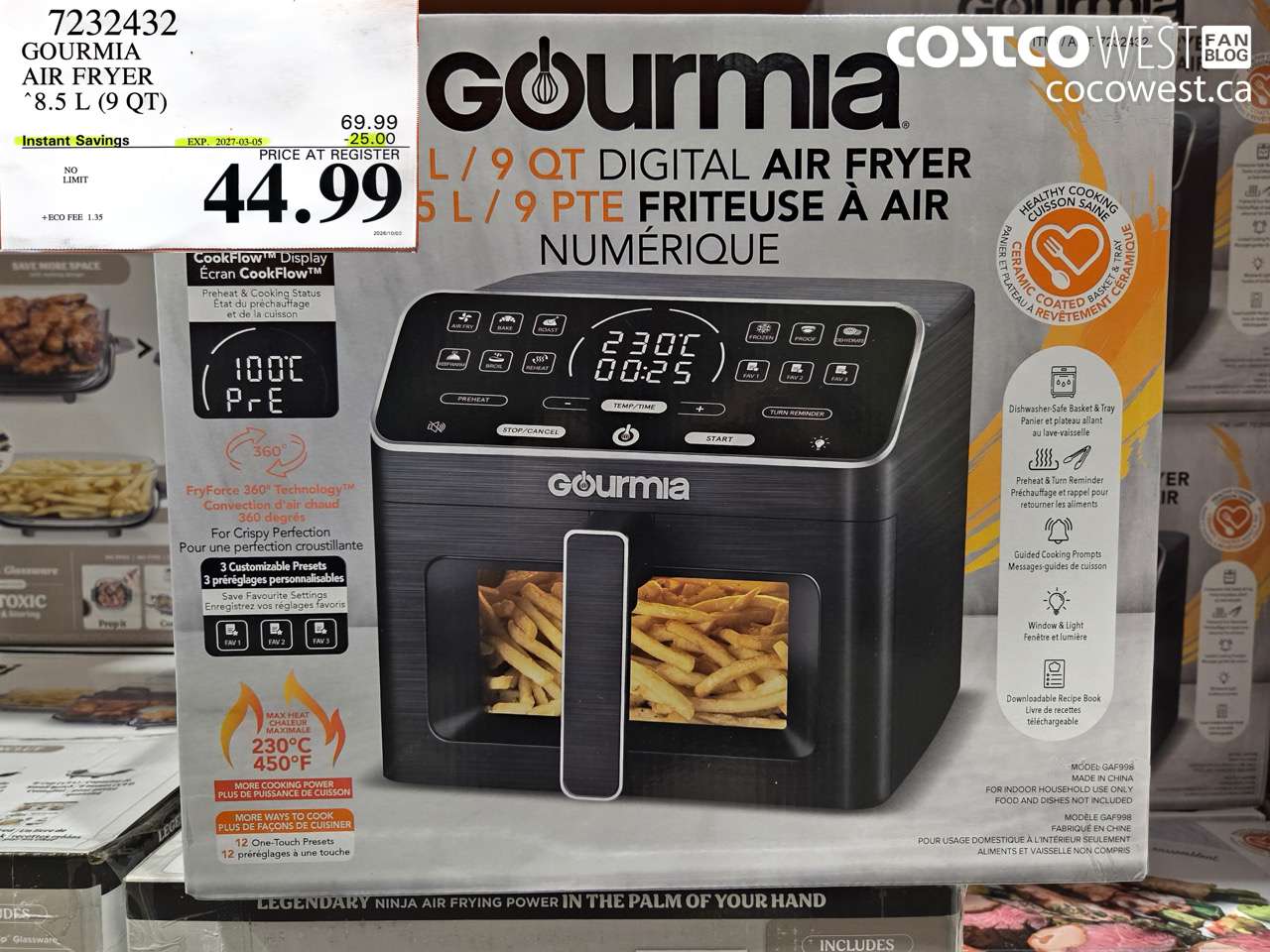 7232432 GOURMIA AIR FRYER 8.5 L (9 QT) ($25.00 INSTANT SAVINGS EXPIRES ON 2027-03-05) $44.99